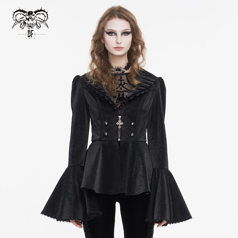 Women's Gothic Ruffled Collar Flared Sleeved Jacket - Image 2