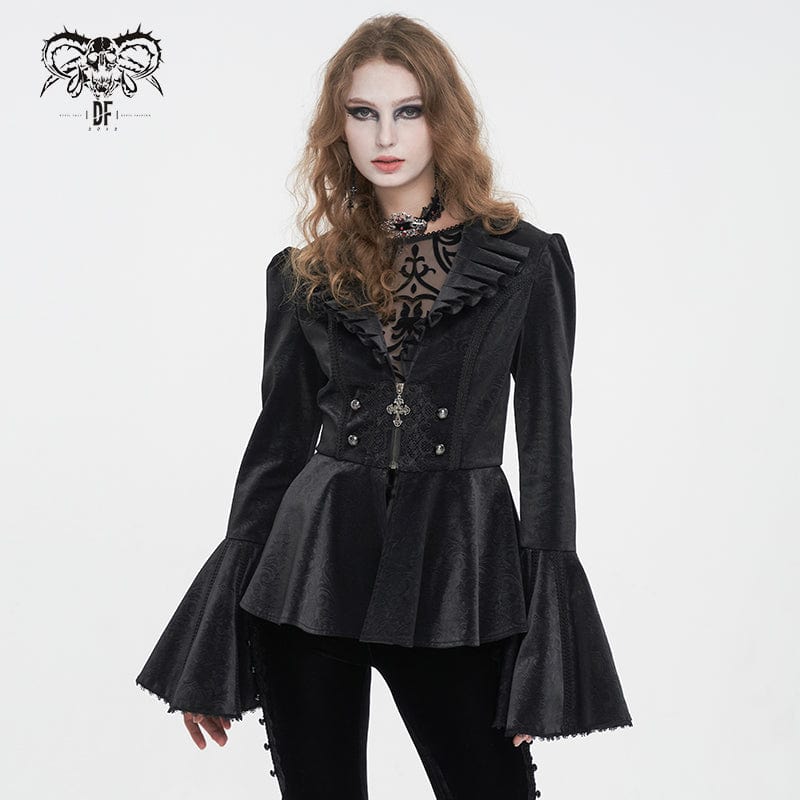 Women's Gothic Ruffled Collar Flared Sleeved Jacket - Image 3