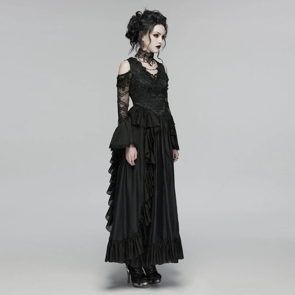 Women's Gothic Ruffled Decal Beaded Maxi Dress Wedding Dress - Image 2