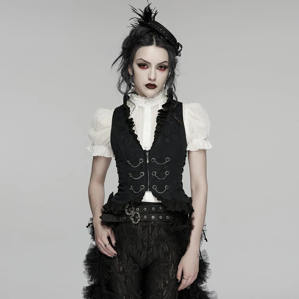 Women's Gothic Ruffled Drawstring Vest