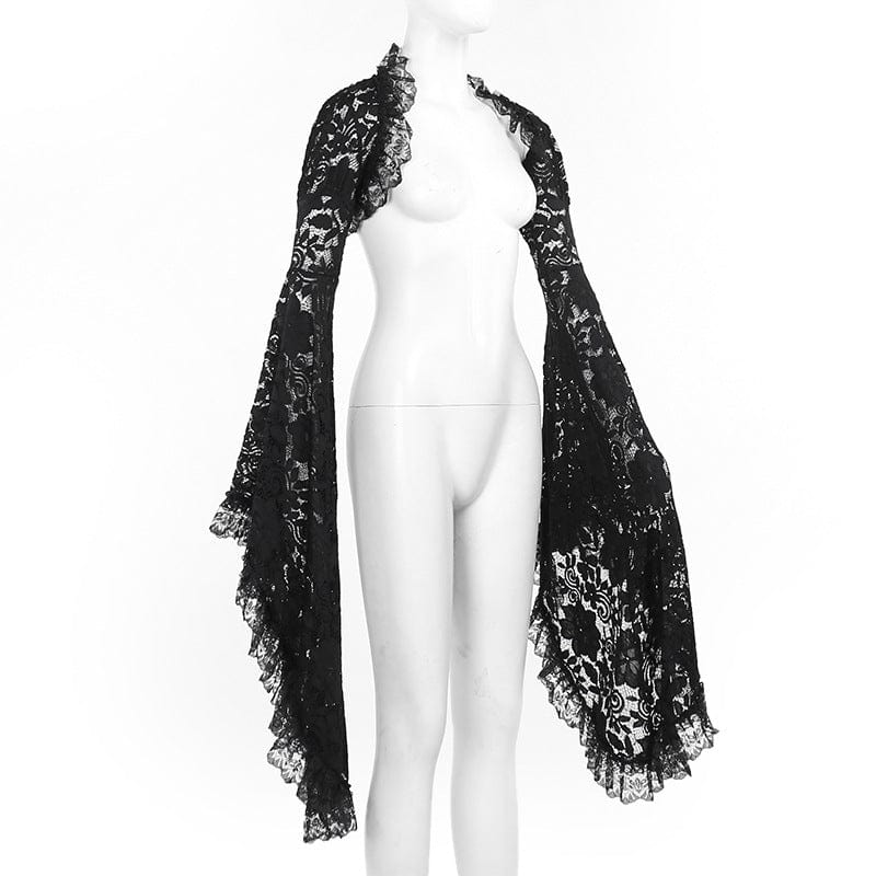 Women's Gothic Ruffled Flared Sleeved Lace Cape - Image 7