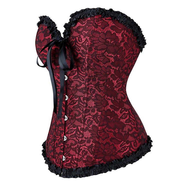 Women's Gothic Ruffled Floral Lace Overbust Corset - Image 2