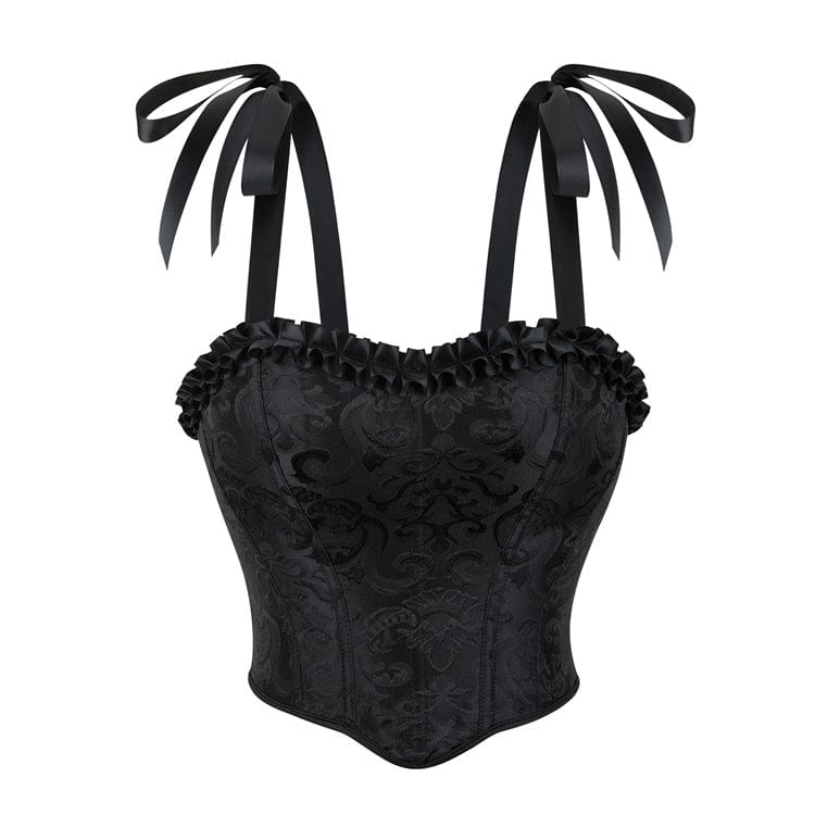 Women's Gothic Ruffled Hem Lace-up Overbust Corset