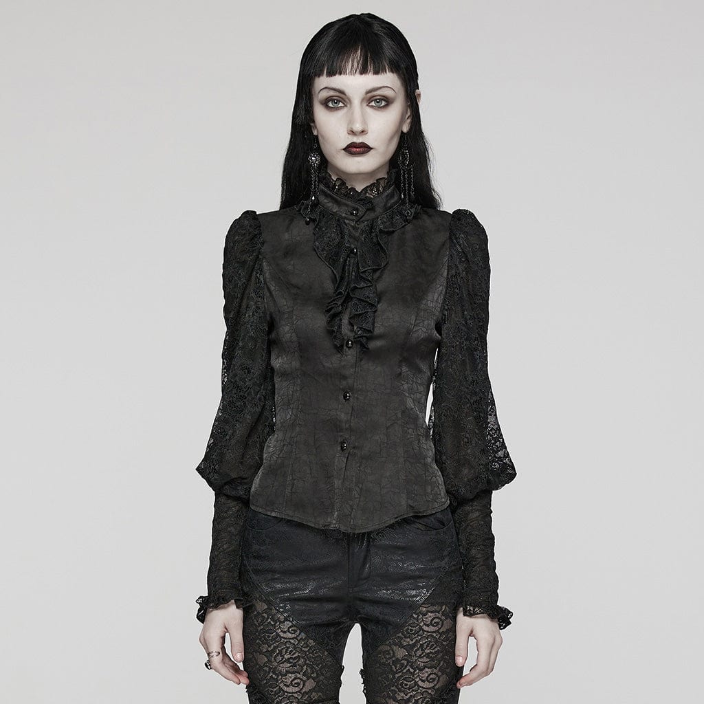 Women's Gothic Ruffled Lace Lace-Up Long Sleeved Shirt