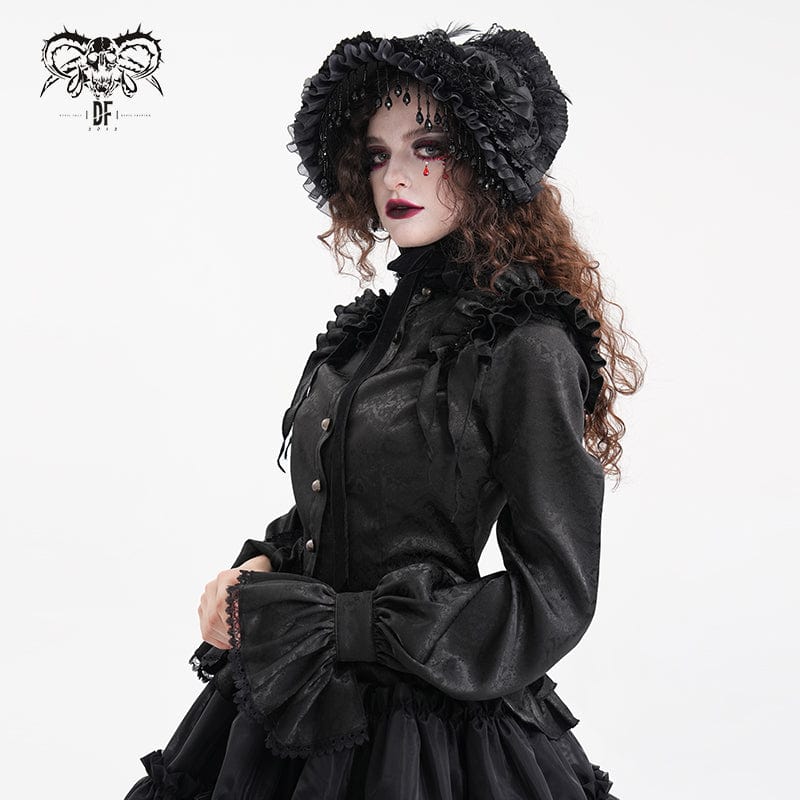 Women's Gothic Ruffled Lace Long Sleeved Blouse - Image 2