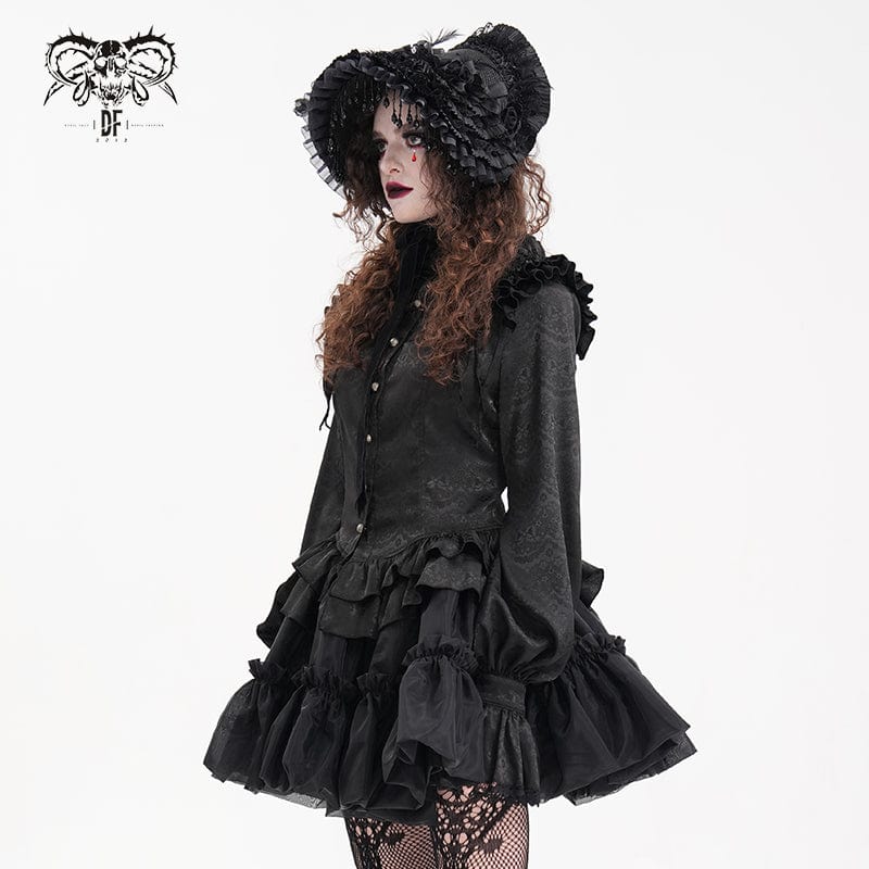 Women's Gothic Ruffled Lace Long Sleeved Blouse - Image 4