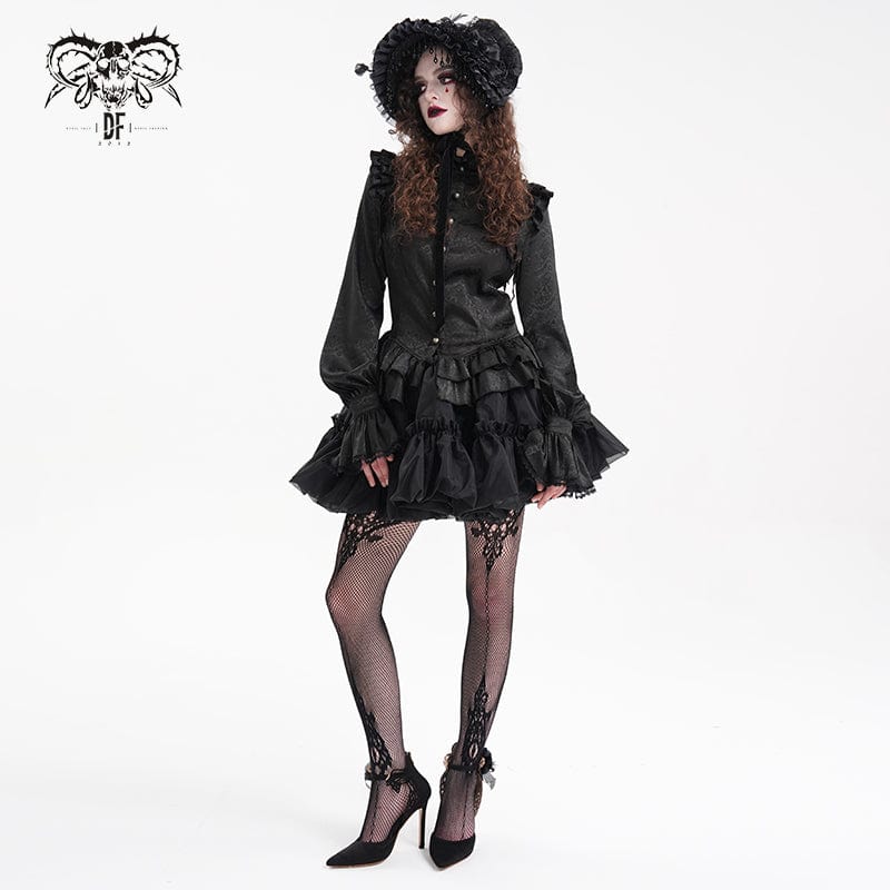 Women's Gothic Ruffled Lace Long Sleeved Blouse - Image 5