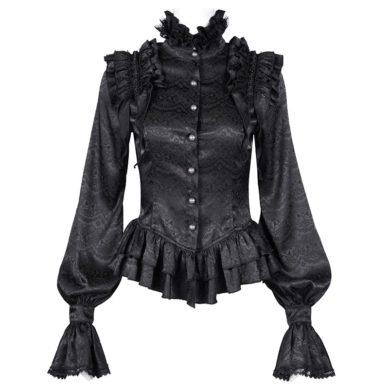 Women's Gothic Ruffled Lace Long Sleeved Blouse - Image 7