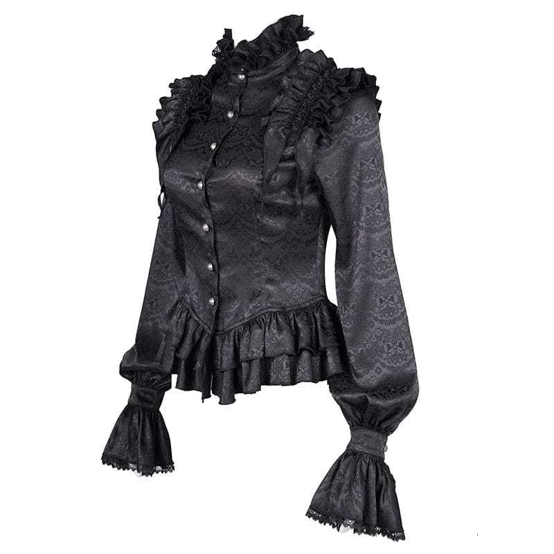 Women's Gothic Ruffled Lace Long Sleeved Blouse - Image 8