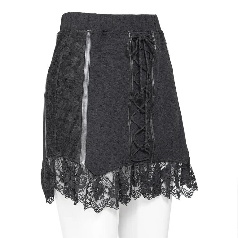 Women's Gothic Ruffled Lace Splice Lace-up Skirt - Image 9