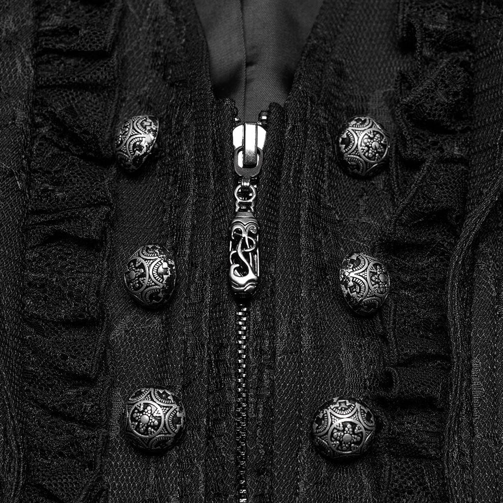 Women's Gothic Ruffled Lace Splice Lapel Vest Black - Image 6