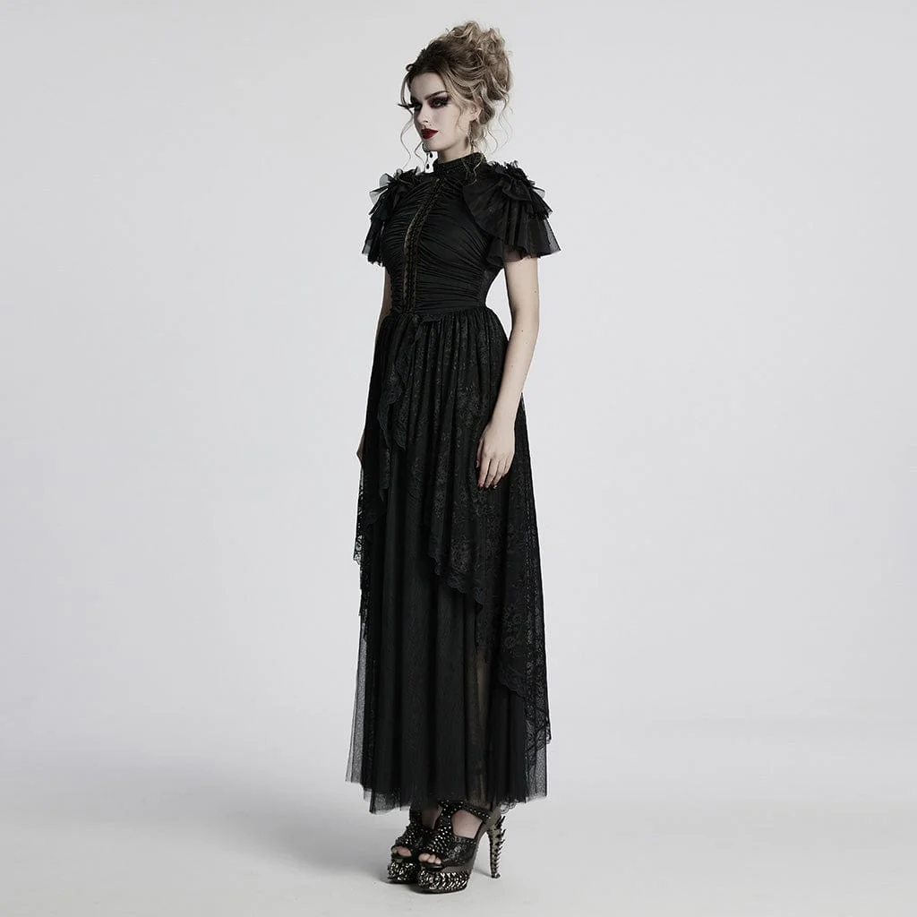 Women's Gothic Ruffled Lace Splice Layered Ball Gown Dress Wedding Dress - Image 2