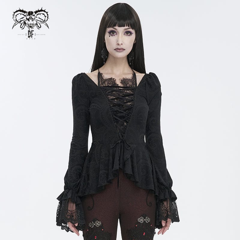 Women's Gothic Ruffled Lace Splice Shirt