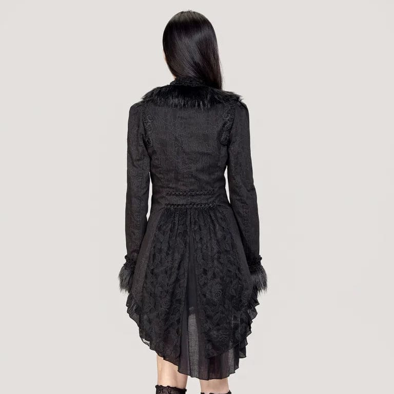 Women's Gothic Ruffled Lace Splice Swallow-tailed Coat - Image 4