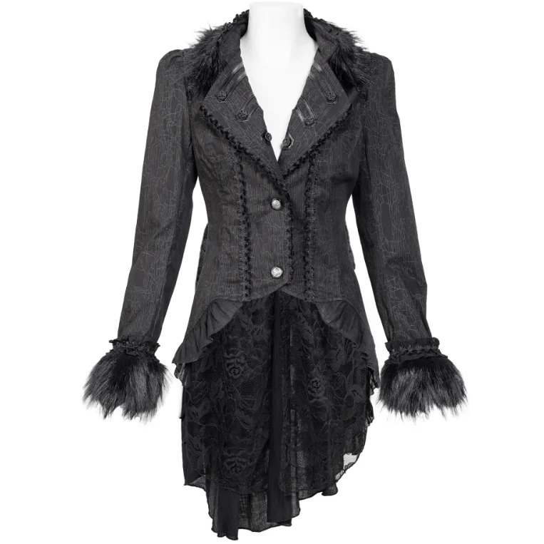 Women's Gothic Ruffled Lace Splice Swallow-tailed Coat - Image 5