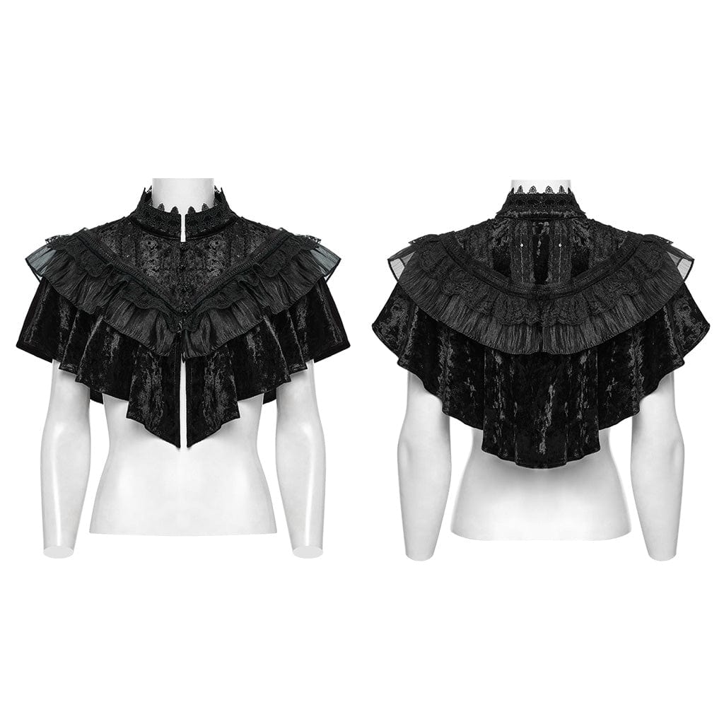 Women's Gothic Ruffled Lace Splice Velvet Cape Black - Image 5