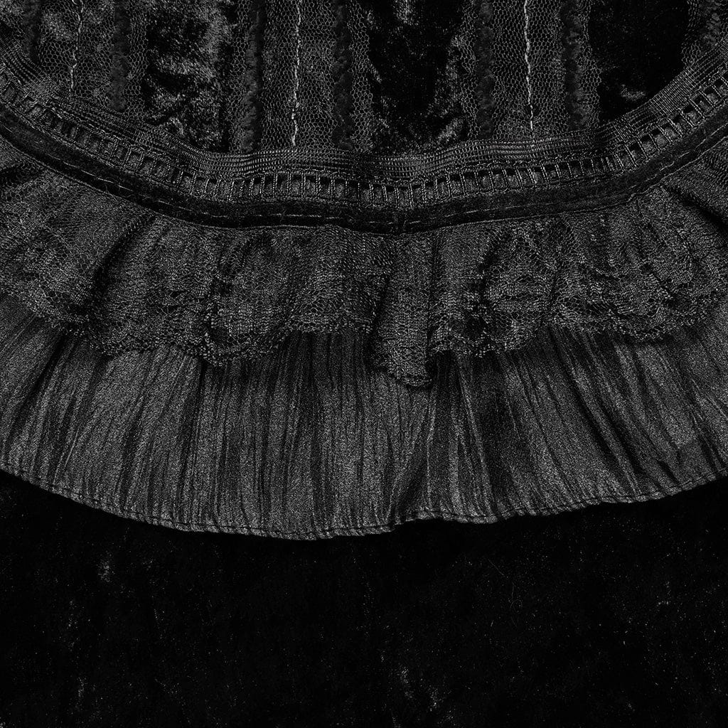 Women's Gothic Ruffled Lace Splice Velvet Cape Black - Image 9