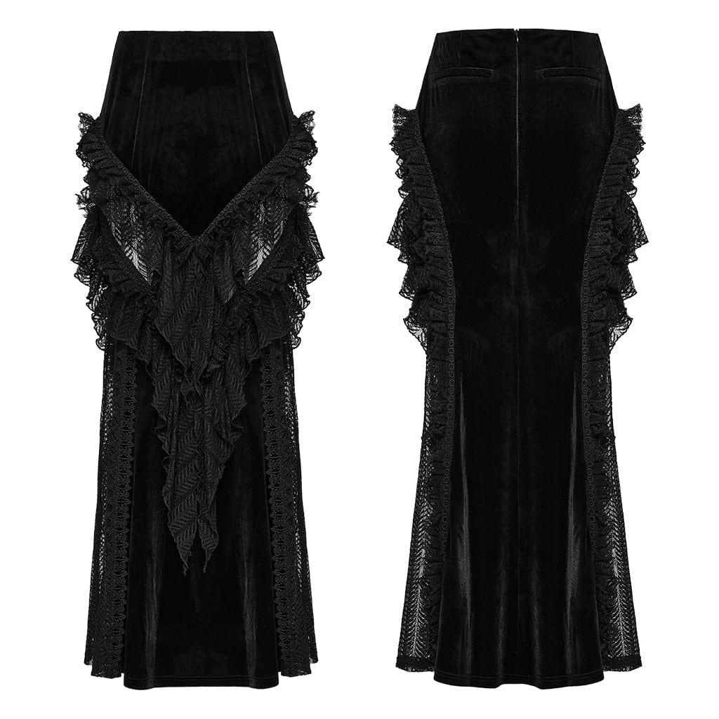 Women's Gothic Ruffled Lace Splice Velvet Fishtail Skirt - Image 5