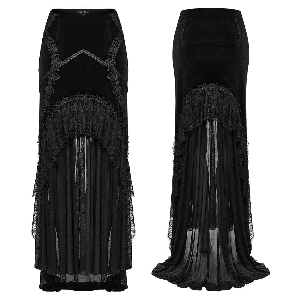 Women's Gothic Ruffled Lace Splice Velvet Fishtailed Skirt - Image 5