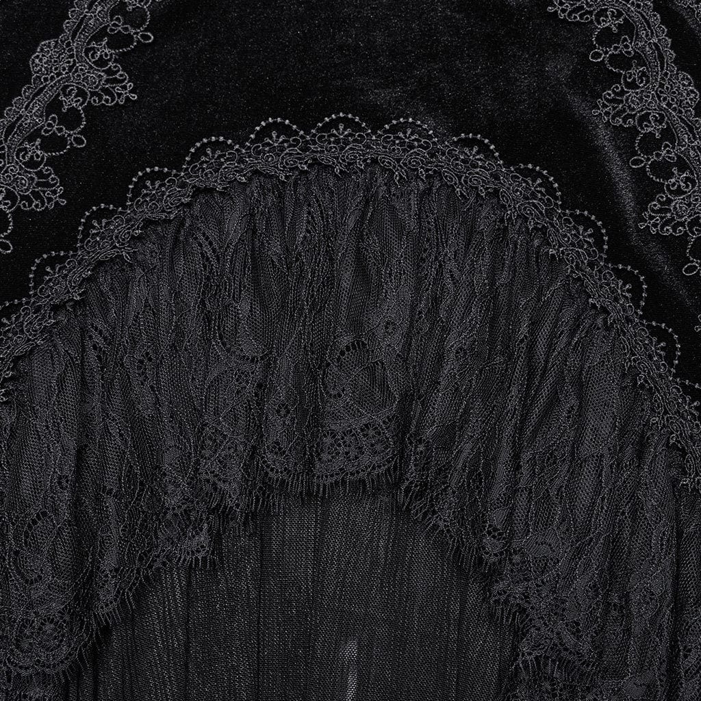 Women's Gothic Ruffled Lace Splice Velvet Fishtailed Skirt - Image 7