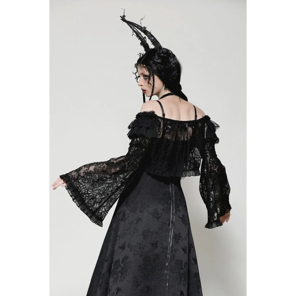 Women's Gothic Ruffled Lace Strap Cape - Image 4