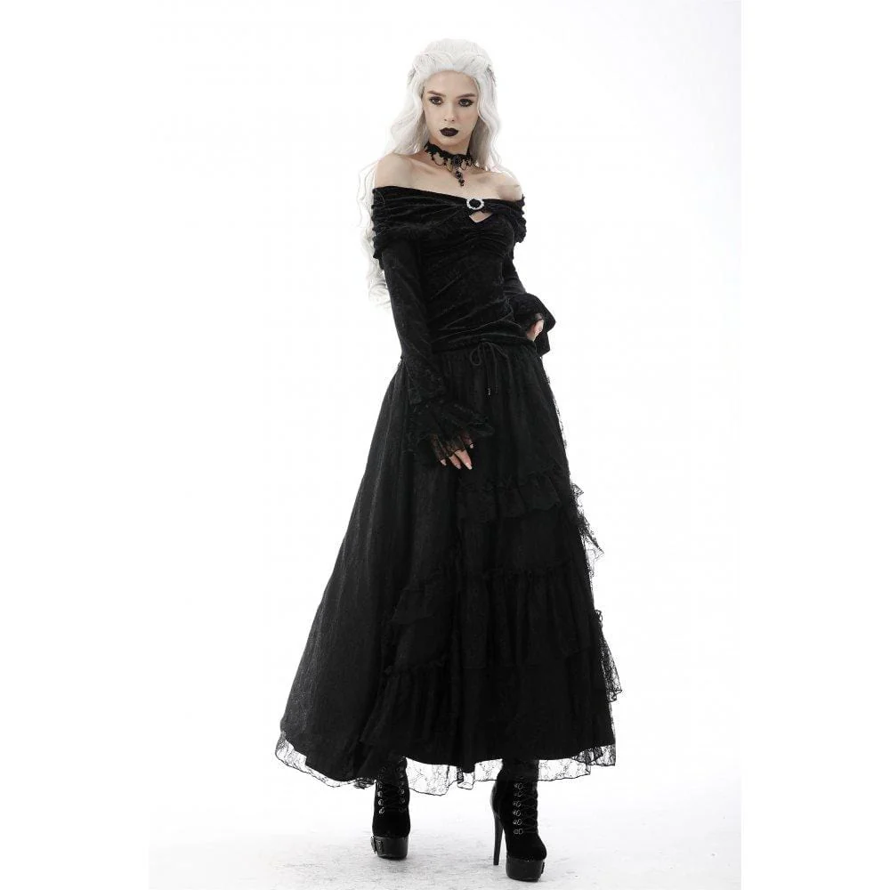 Women's Gothic Ruffled Layered Lace Long Skirt - Image 5