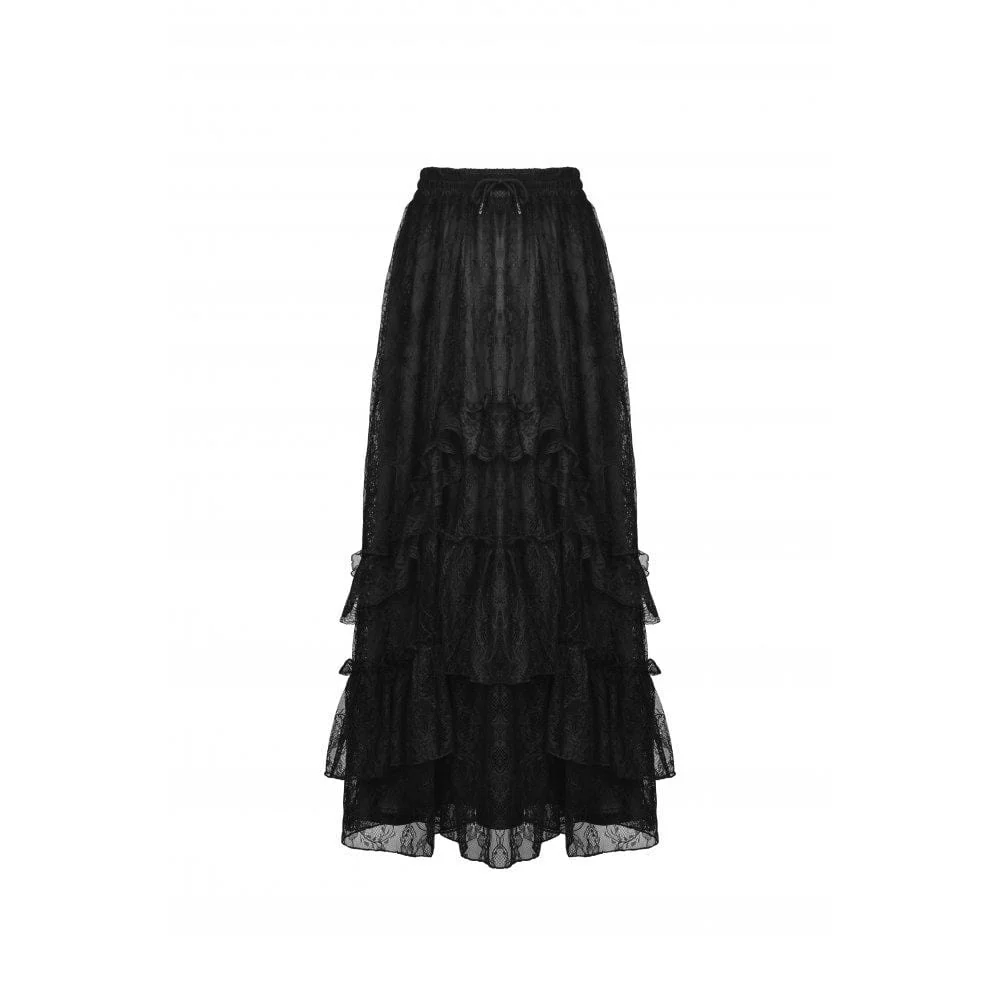 Women's Gothic Ruffled Layered Lace Long Skirt - Image 7