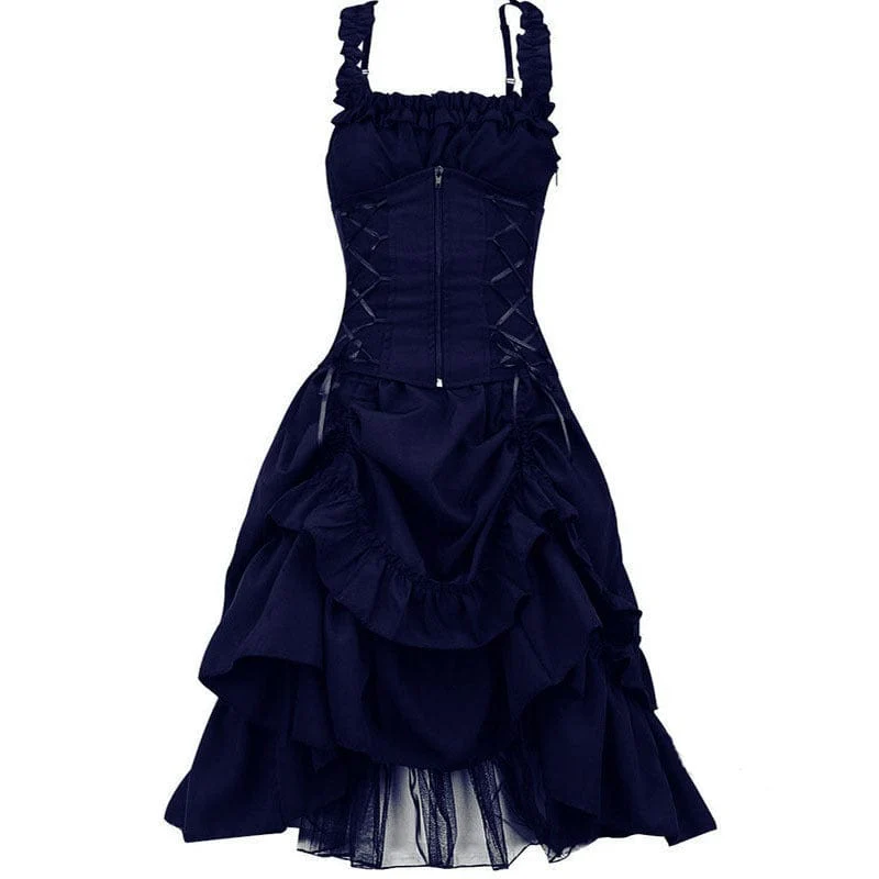 Women's Gothic Ruffled Layered Prom Slip Dress - Image 4