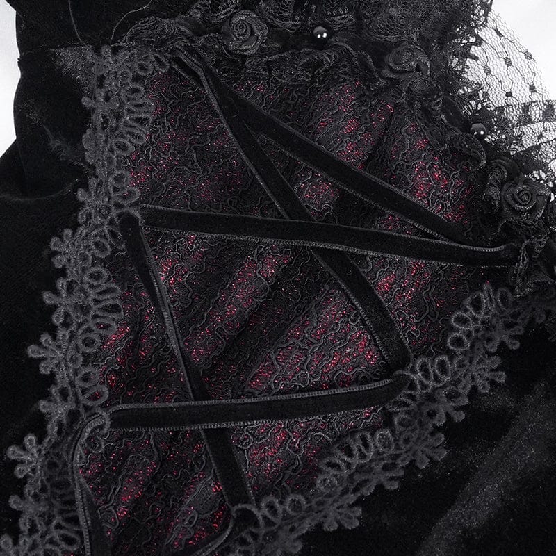 Women's Gothic Ruffled Mesh Lace-up Long Sleeved Shirts - Image 10