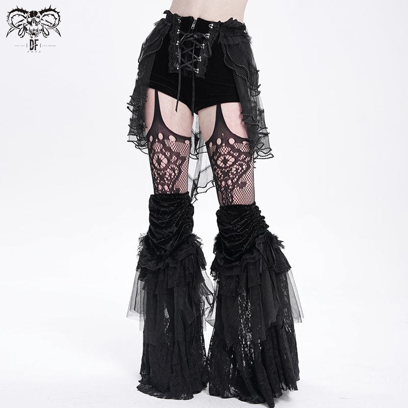 Women's Gothic Ruffled Mesh Splice Lace-up Shorts - Image 3