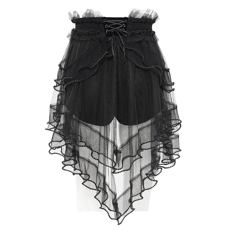 Women's Gothic Ruffled Mesh Splice Lace-up Shorts - Image 9