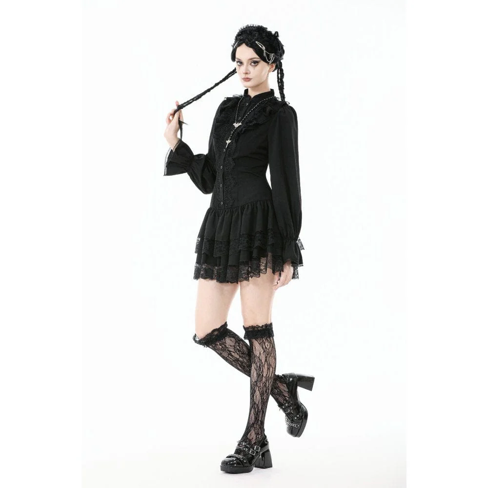 Women's Gothic Ruffled Puff Sleeved Dress Graduation Dress - Image 8