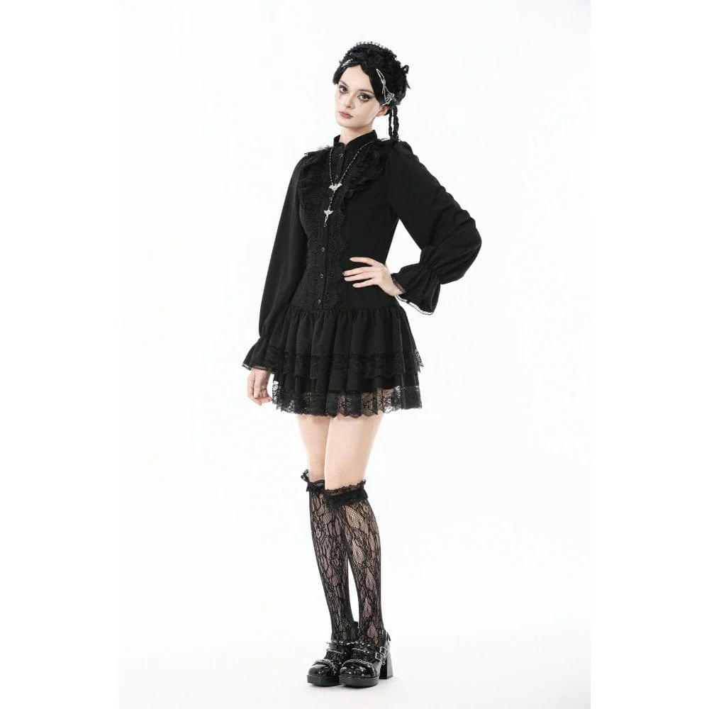 Women's Gothic Ruffled Puff Sleeved Dress Graduation Dress - Image 9