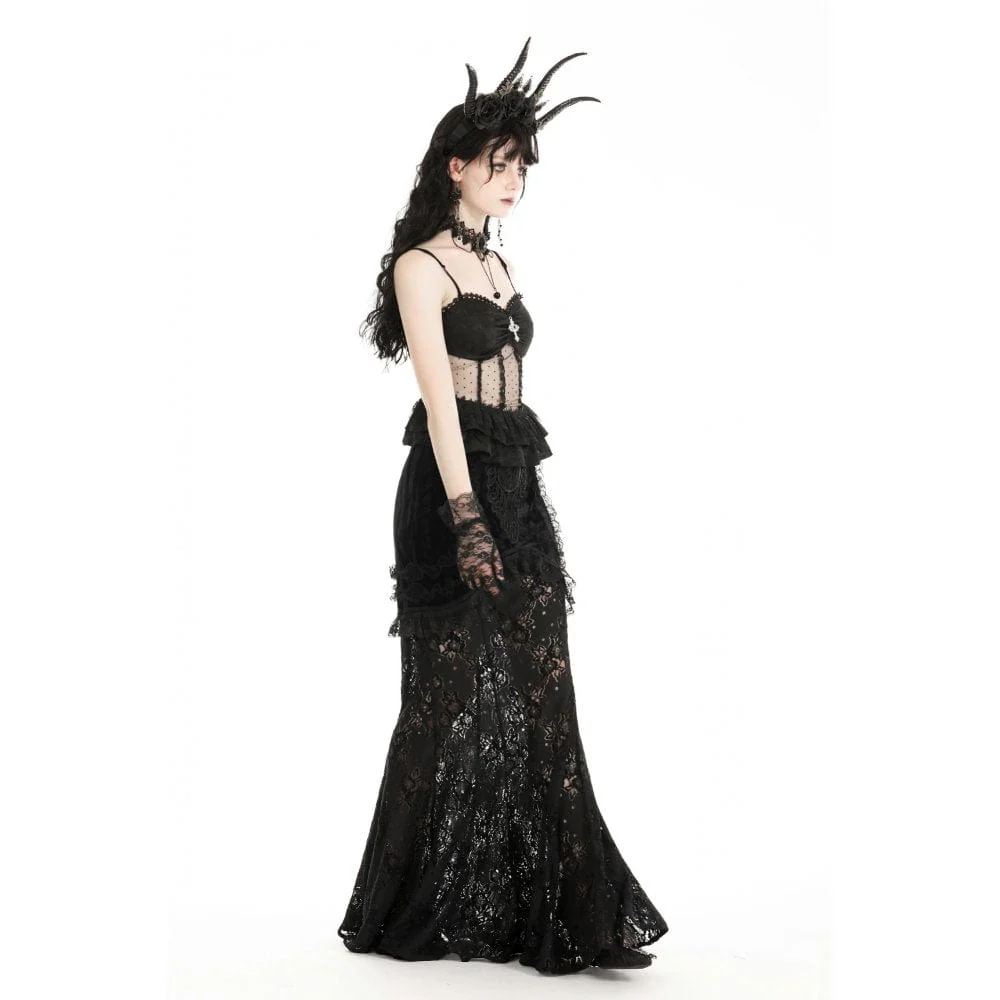 Women's Gothic Ruffled Sheer Lace Top - Image 10
