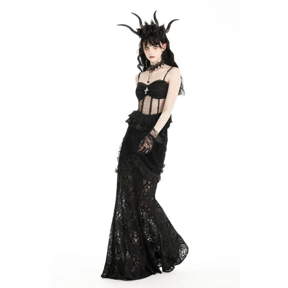 Women's Gothic Ruffled Sheer Lace Top - Image 9