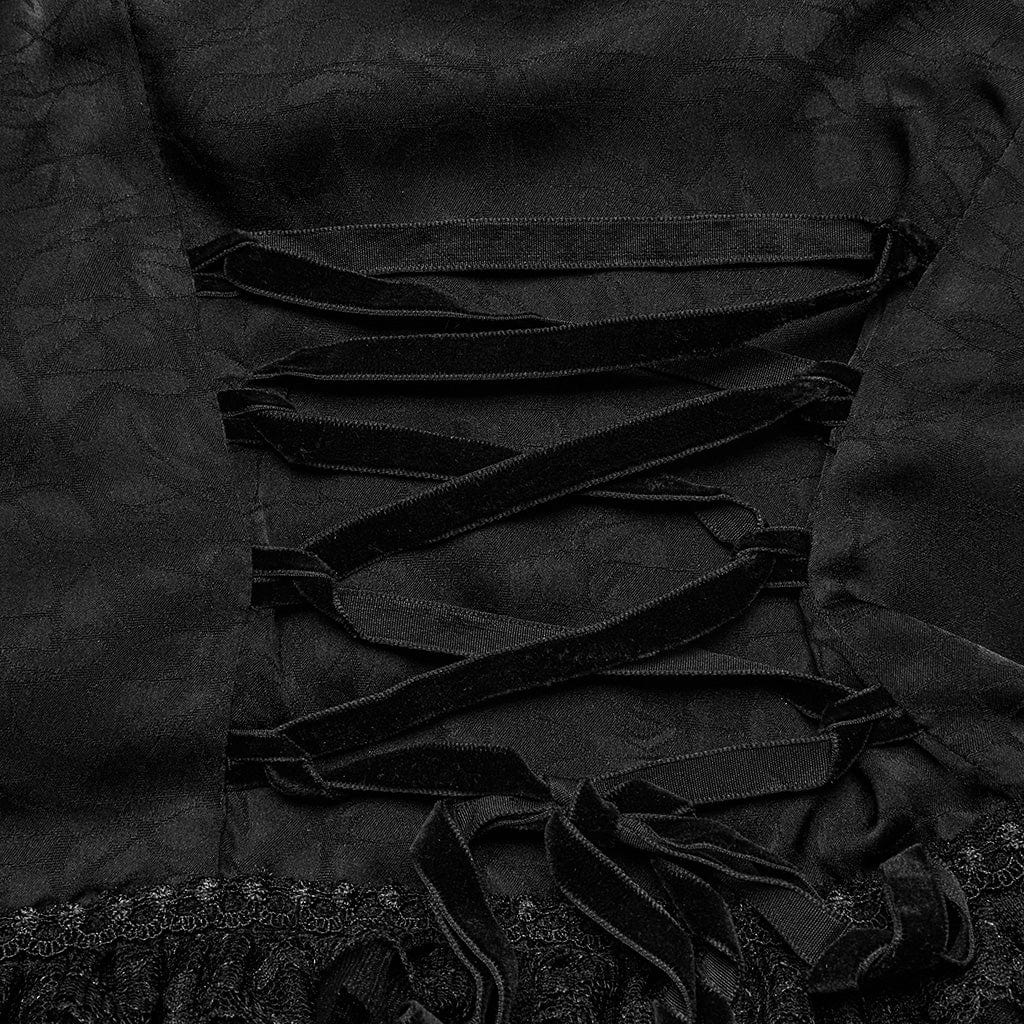 Women's Gothic Ruffled Spaghetti Strap Lace Long Toned Horn Sleeved Shirt - Image 6