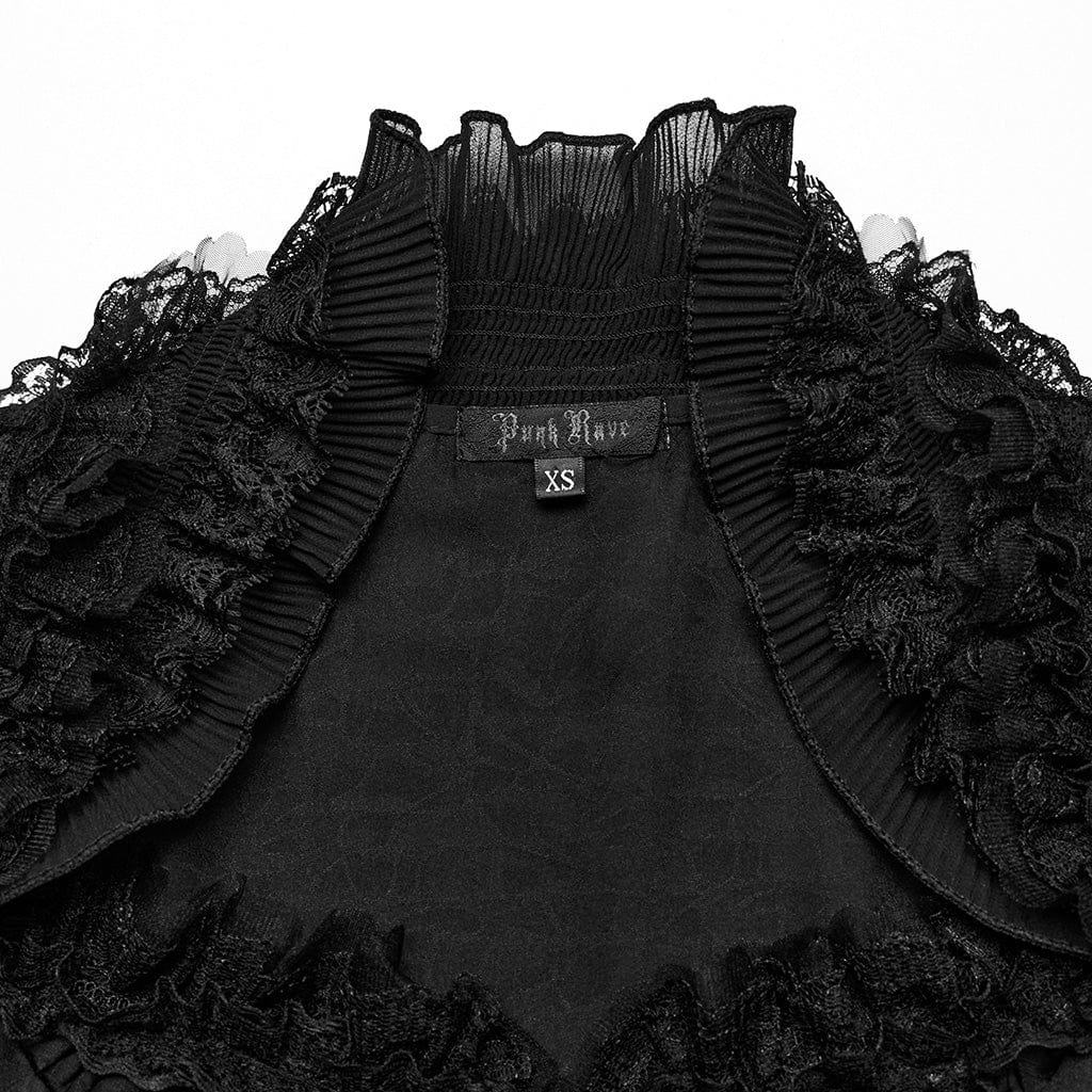 Women's Gothic Ruffled Spaghetti Strap Lace Long Toned Horn Sleeved Shirt - Image 7