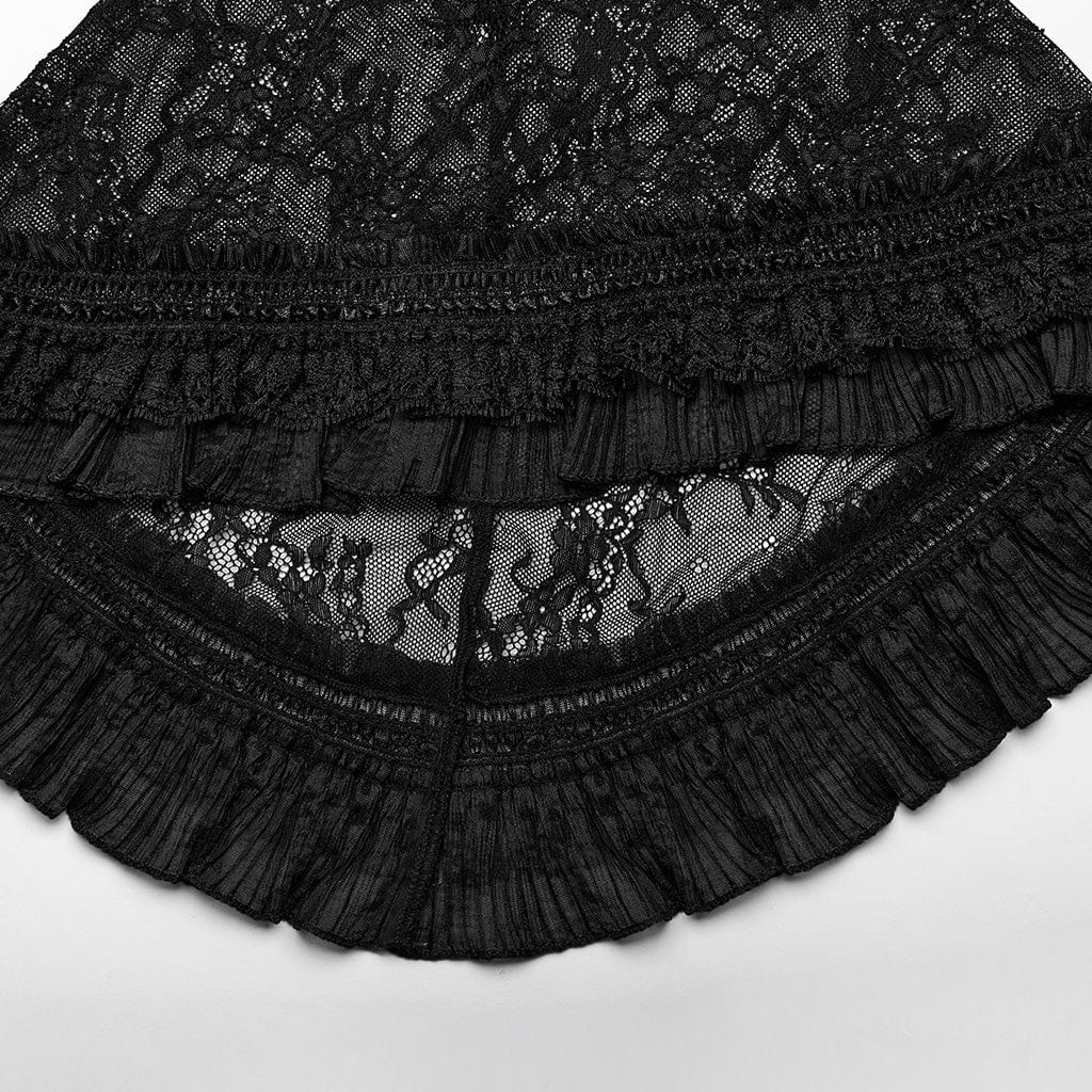 Women's Gothic Ruffled Spaghetti Strap Lace Long Toned Horn Sleeved Shirt - Image 9