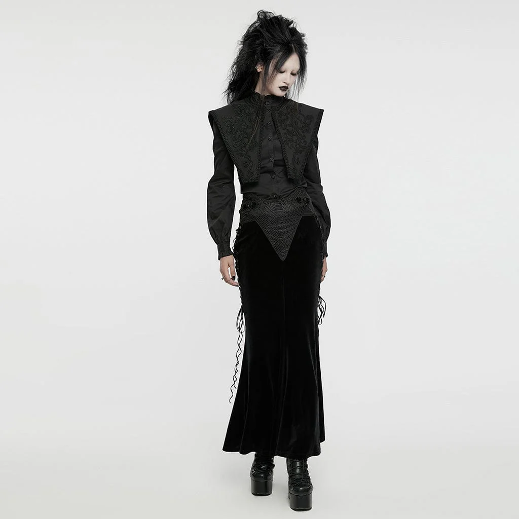 Women's Gothic Ruffled Stand Collar Lace-up Shirt Black - Image 4