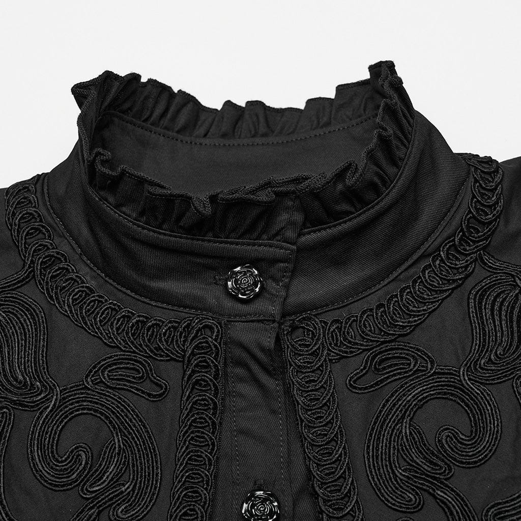 Women's Gothic Ruffled Stand Collar Lace-up Shirt Black - Image 6