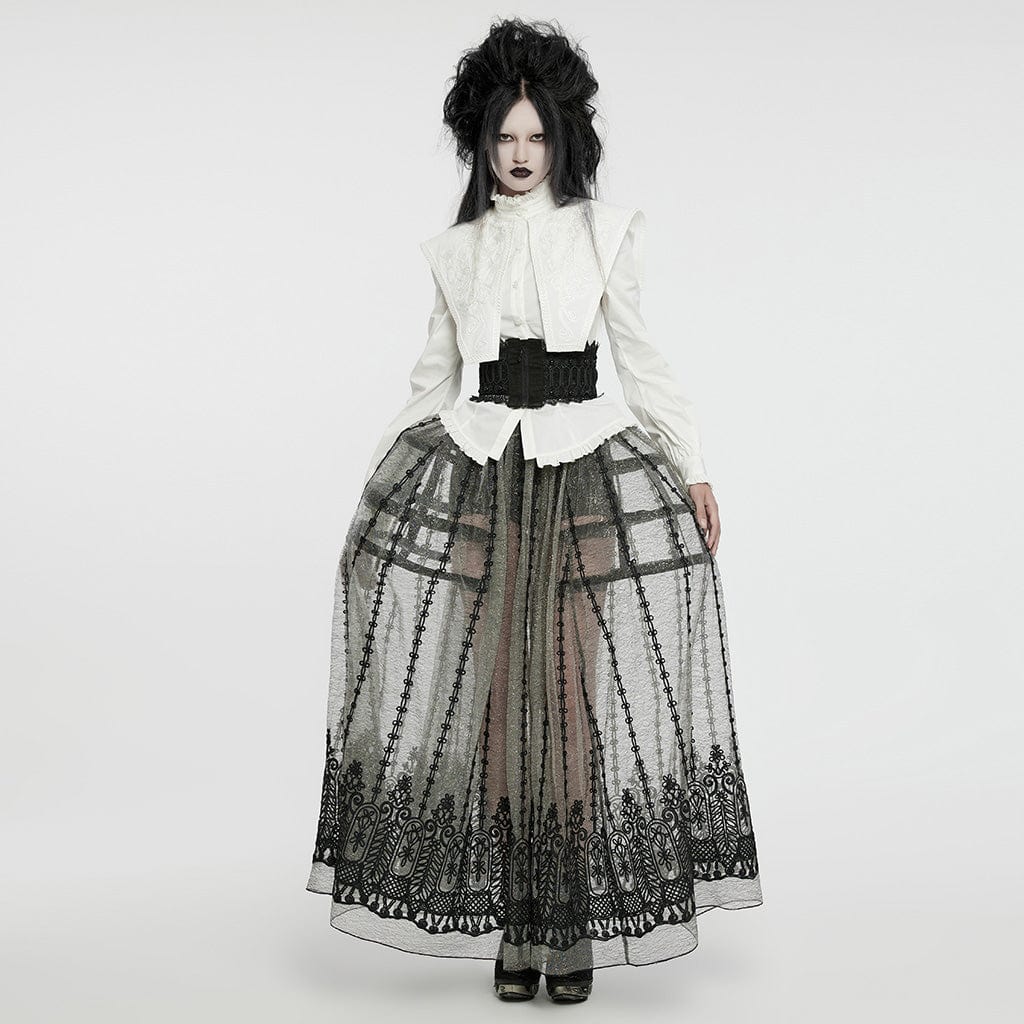 Women's Gothic Ruffled Stand Collar Lace-up Shirt White - Image 4