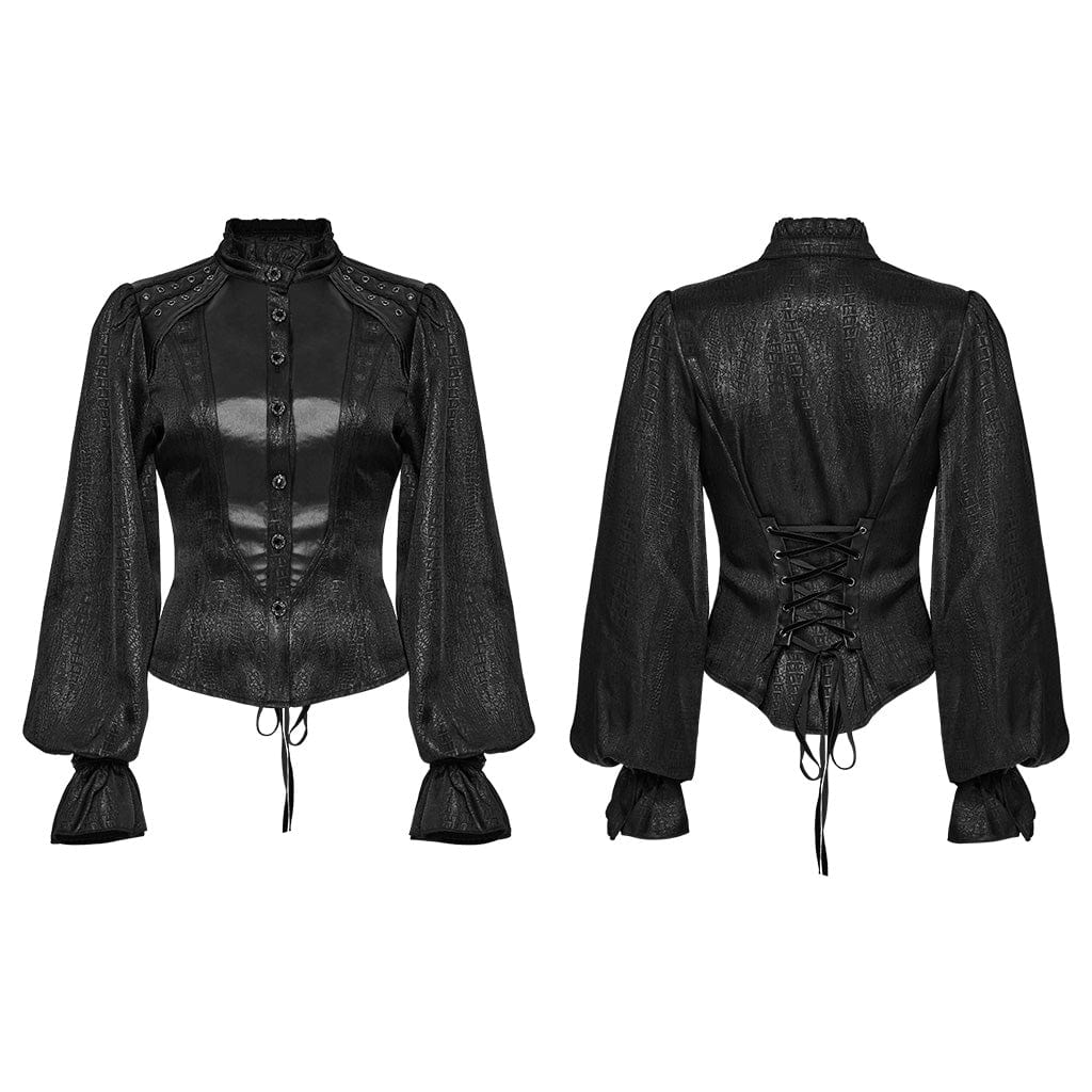 Women's Gothic Ruffled Stand Collar Puff Sleeved Shirt - Image 5