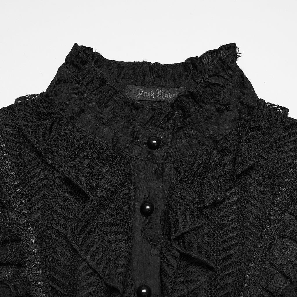 Women's Gothic Ruffled Stand Collar Short Sleeved Shirt - Image 6