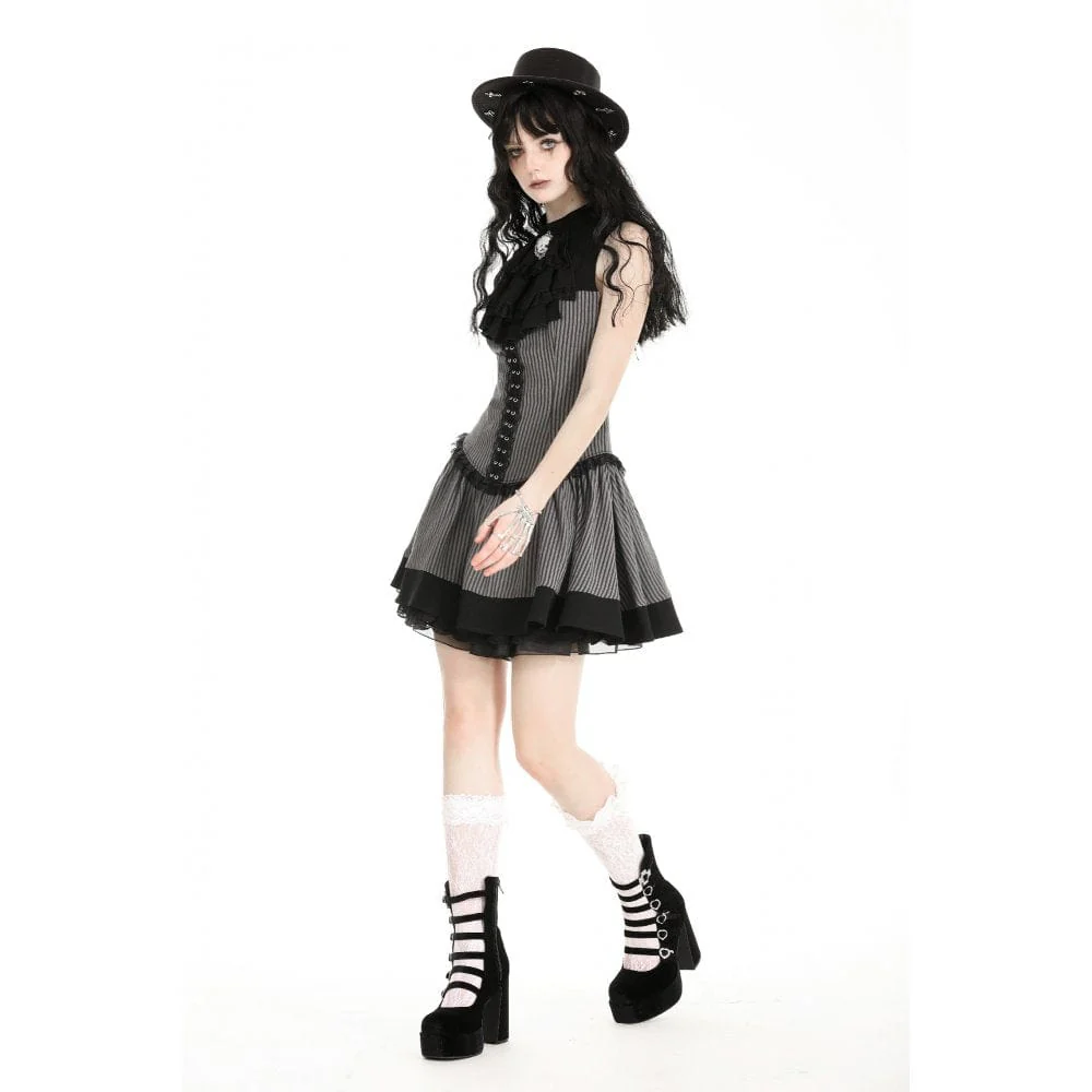 Women's Gothic Ruffled Striped Grad Dress - Image 8