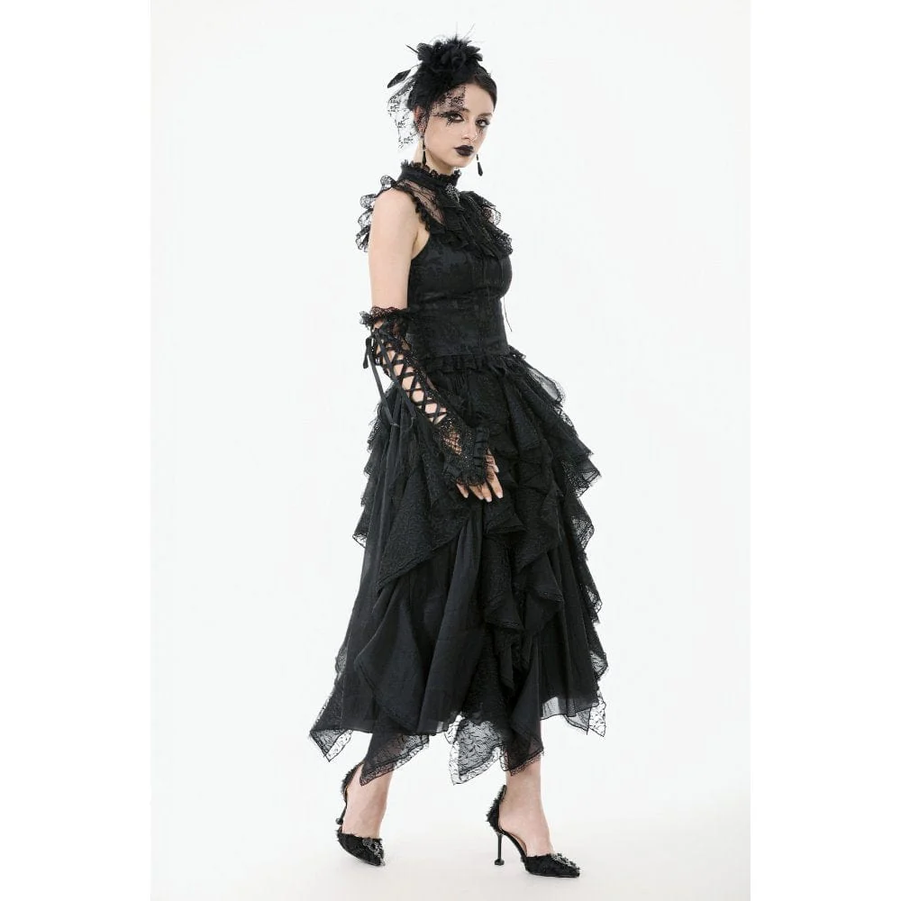 Women's Gothic Ruffles Bow Tie Lace Top with Tassels - Image 10
