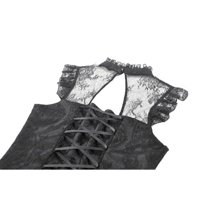 Women's Gothic Ruffles Bow Tie Lace Top with Tassels - Image 16