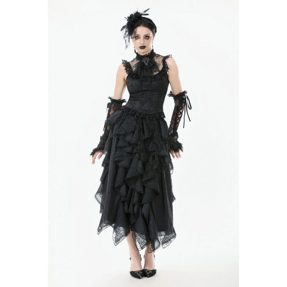 Women's Gothic Ruffles Bow Tie Lace Top with Tassels - Image 4