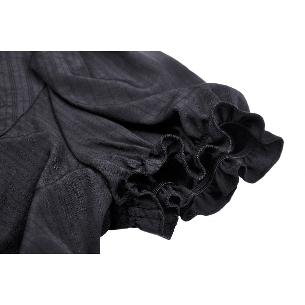 Women's Gothic Ruffles Short Puff Sleeved Shirt Black - Image 9