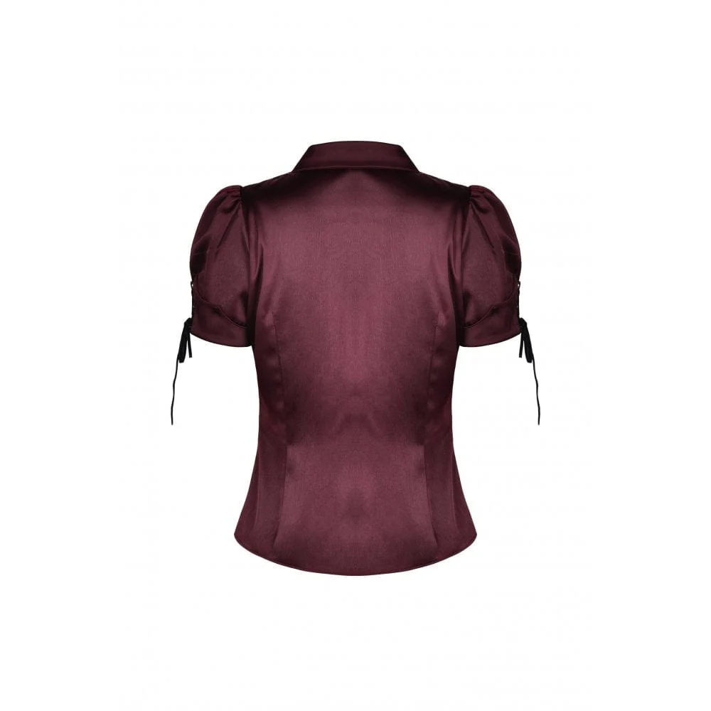 Women's Gothic Ruffles Short Puff Sleeved Shirt Red - Image 6