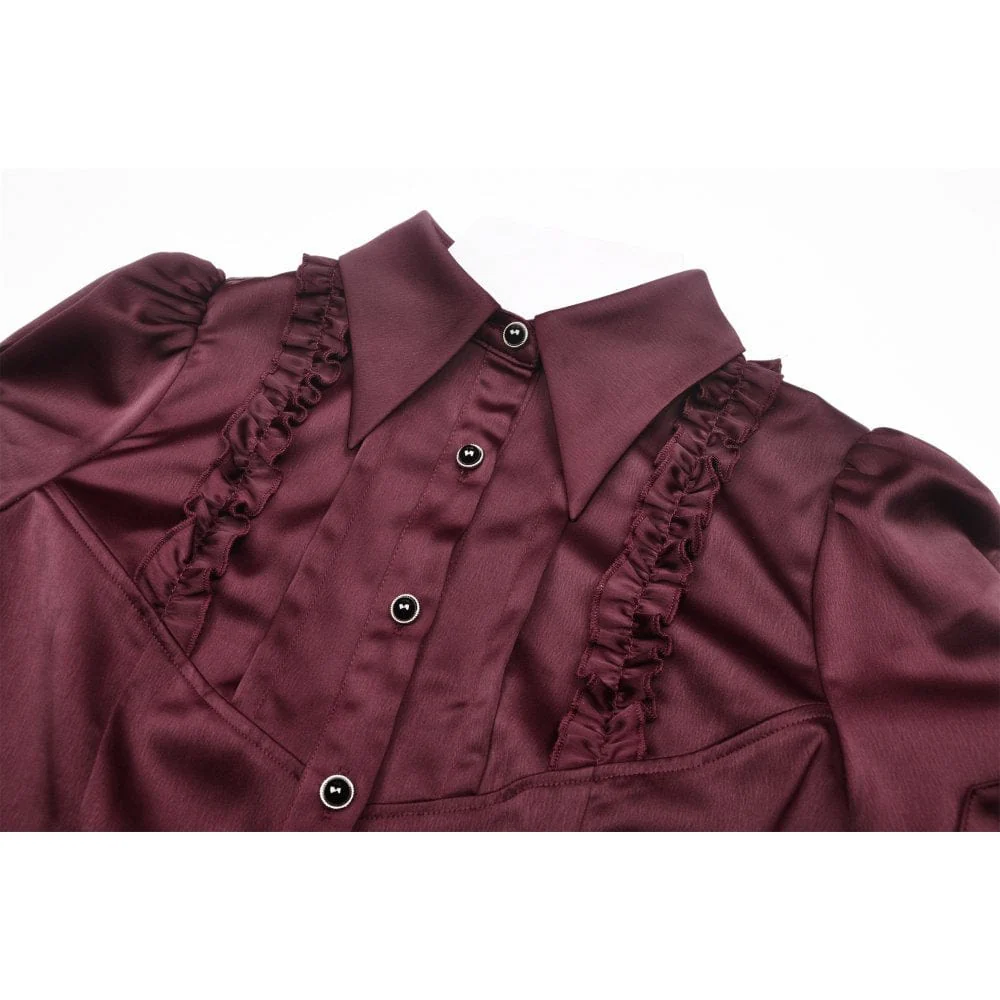 Women's Gothic Ruffles Short Puff Sleeved Shirt Red - Image 7